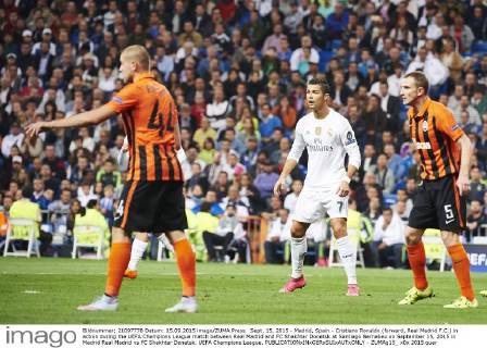 Sept. 15, 2015 - Madrid, Spain - Cristiano Ronaldo (forward, Real Madrid F.C.) in action during the UEFA Champions League match between Real Madrid and FC Shakhtar Donetsk at Santiago Bernabeu on September 15, 2015 in Madrid Real Madrid vs FC Shakhtar Donetsk. UEFA Champions League. - ZUMAg15_