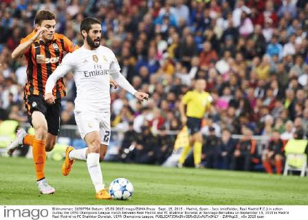 Sept. 15, 2015 - Madrid, Spain - Isco (midfielder, Real Madrid F.C.) in action during the UEFA Champions League match between Real Madrid and FC Shakhtar Donetsk at Santiago Bernabeu on September 15, 2015 in Madrid Real Madrid vs FC Shakhtar Donetsk. UEFA Champions League.  - ZUMAg15_