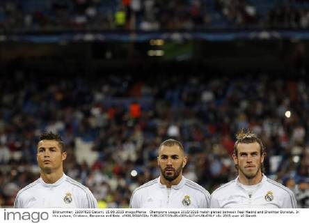 Champions League 2015 2016 match played between Real Madrid and Shakhtar Donetsk. In this picture, Cristiano, Benzema and Bale. xPABLOGARCIAx