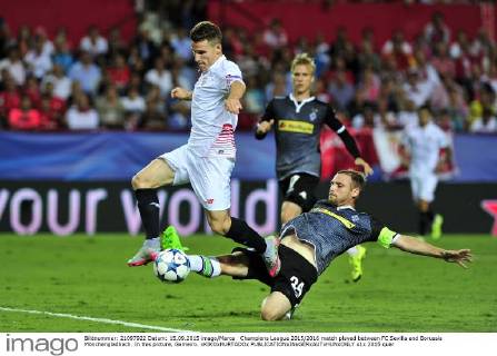 Champions League 2015 2016 match played between FC Sevilla and Borussia Mönchengladbach. In this picture, Gameiro. xKIKOxHURTADOx 