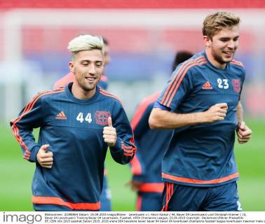 Leverkusen v.l. Kevin Kampl ( 44, Bayer 04 Leverkusen) und Christoph Kramer ( 23, Bayer 04 Leverkusen) Training Bayer 04 Leverkusen, Fussball, UEFA Champions League, 15.09.2015 Copyright: Deutzmann Eibner-Pressefoto EP_CDN