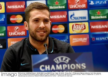 Sept. 15, 2015 - Rome, Itay - FC Barcelona Barca s defender Jordi Alba attends press conference PK Pressekonferenz before the match between AS Roma and FC Barcelona at Stadio Olimpico. Rome on September 15, 2015. FC Barcelona press conference  - ZUMAn230