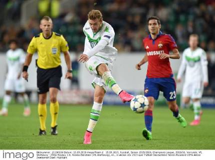 15.09.2015, Fussball, Saison 2015 2016, Champions League, 2015 16, Vorrunde, VfL Wolfsburg - ZSKA Moskau 1:0, Nicklas Bendtner (VfL Wolfsburg), mi., in Aktion