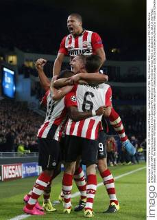 Luciano Narsingh of PSV, Davy Propper of PSV, Luuk de Jong of PSV, Jeffrey Bruma of PSV during the UEFA Champions League group B match between PSV Eindhoven and Manchester United ManU on September 15, 2015 at the Philips stadium in Eindhoven, The Netherlands. PSV Eindhoven v Manchester United UEFA Champions League 2015 2016 xVIxJeroenxPutmansxIVx 4333198