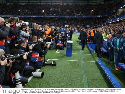 Chelsea s Jose Mourinho turns his back on the photographers UEFA Champions League - Chelsea vs Maccabi Tel Aviv - Stamford Bridge - England - 16th September 2015 - Picture David Klein Sportimage EDITORIAL USE ONLY. No use with unauthorised audio, video, data, fixture lists, club league logos or live services. Online in-match use limited to 120 images, no video emulation. No use in betting, games or single club league player publications.