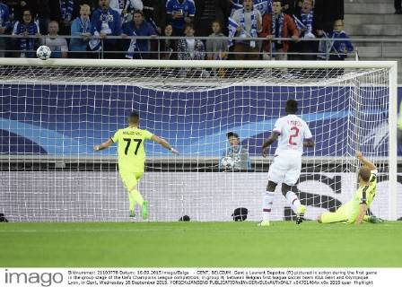 - GENT, BELGIUM: Gent s Laurent Depoitre (R) pictured in action during the first game in the group stage of the Uefa Champions League competition, in group H, between Belgian first league soccer team KAA Gent and Olympique Lyon, in Gent, Wednesday 16 September 2015. YORICKxJANSENS  x04701464x