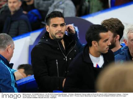 Chelsea s Radamel Falcao looks on from the bench UEFA Champions League - Chelsea vs Maccabi Tel Aviv - Stamford Bridge - England - 16th September 2015 - Picture David Klein Sportimage EDITORIAL USE ONLY. No use with unauthorised audio, video, data, fixture lists, club league logos or live services. Online in-match use limited to 120 images, no video emulation. No use in betting, games or single club league player publications.