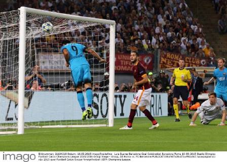 Luis Suarez Barcelona Goal Celebration Barcelona Roma 16-09-2015 Stadio Olimpico Football Calcio Champions League 2015 2016 Group Stage - Group, AS Roma vs. FC Barcelona lucaxpagliaricci