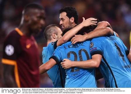 Luis Suarez Barcellona Goal celebration 0-1 Roma 16-09-2015 Stadio Olimpico Football Calcio Champions League 2015 2016 Group Stage - Group, AS Roma vs. FC Barcelona andreaxstaccioli