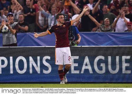 Alessandro Florenzi Roma Goal celebration 1-1 Roma 16-09-2015 Stadio Olimpico Football Calcio Champions League 2015 2016 Group Stage - Group, AS Roma vs. FC Barcelona andreaxstaccioli