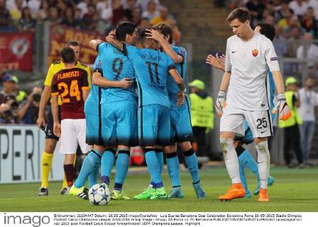 Luis Suarez Barcelona Goal Celebration Barcelona Roma 16-09-2015 Stadio Olimpico Football Calcio Champions League 2015 2016 Group Stage - Group, AS Roma vs. FC Barcelona lucaxpagliaricci