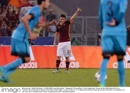 Alessandro Florenzi Roma. Goal celebration. Roma 16-09-2015 Stadio Olimpico Football Calcio Champions League 2015 2016 Group Stage - Group, AS Roma vs. FC Barcelona AntoxBaldassarre