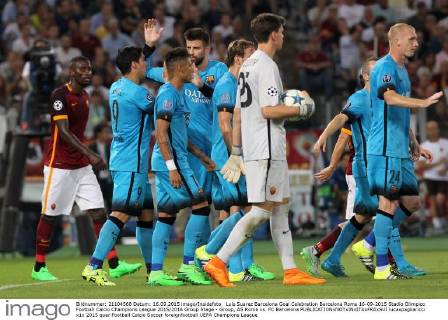 Luis Suarez Barcelona Goal Celebration Barcelona Roma 16-09-2015 Stadio Olimpico Football Calcio Champions League 2015 2016 Group Stage - Group, AS Roma vs. FC Barcelona lucaxpagliaricci
