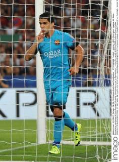 IPP20150916 Football - soccer: UEFA Champions League, AS Rom - Barcellona, esultanza di Luis Suarez (Hinweis: Verwendung nur in Deutschland - only Germany) xHOCHxZWEIx xItalyxPhotoxPressx