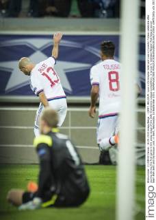 - GENT, BELGIUM: Lyon s Christophe Jallet and Lyon s Corentin Tolisso celebrate after scoring during the first game in the group stage of the Uefa Champions League competition, in group H, between Belgian first league soccer team KAA Gent and Olympique Lyon, in Gent, Wednesday 16 September 2015. JASPERxJACOBS  x04701581x