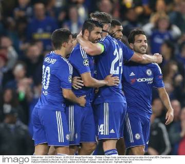 Chelsea s Diego Costa celebrates scoring his sides third goal UEFA Champions League - Chelsea vs Maccabi Tel Aviv - Stamford Bridge - England - 16th September 2015 - Picture David Klein Sportimage EDITORIAL USE ONLY. No use with unauthorised audio, video, data, fixture lists, club league logos or live services. Online in-match use limited to 120 images, no video emulation. No use in betting, games or single club league player publications.
