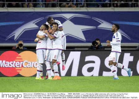 - GENT, BELGIUM: Lyon s Christophe Jallet celebrates after scoring during the first game in the group stage of the Uefa Champions League competition, in group H, between Belgian first league soccer team KAA Gent and Olympique Lyon, in Gent, Wednesday 16 September 2015. YORICKxJANSENS  x04701615x