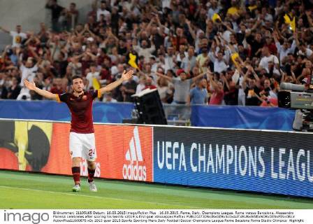 16.09.2015. Rome, Italy. Champions League. Roma versus Barcelona. Alessandro Florenzi celebrates after scoring his team& x2019;s first goal xGiuseppexMaffiax  ActionPlus11660876