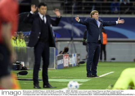 - GENT, BELGIUM: Lyon s head coach Hubert Fournier and Gent s head coach Hein Vanhaezebrouck pictured during the first game in the group stage of the Uefa Champions League competition, in group H, between Belgian first league soccer team KAA Gent and Olympique Lyon, in Gent, Wednesday 16 September 2015. YORICKxJANSENS x04701634x