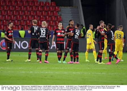 16.09.2015, xovx, Fussball UEFA Champions League, Bayer 04 Leverkusen - Bate Baryssau, emspor Jubel el der Leverkusener Spieler nach dem 4:1 Sieg gegen Barisov, Freisteller.
