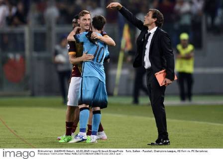 Rom, Italien - Fussball, Champions League, AS Rom vs. FC Barcelona: Francesco Totti-Lionel Messi