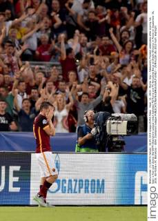 Sept. 16, 2015 - Rome, Itay - Alessandro Florenzi celebrates after scoring his team s first goal during the UEFA Champions League match between AS Roma and FC Barcelona Barca at Stadio Olimpico in Rome on September 16, 2015. AS Roma v FC Barcelona - UEFA Champions League  - ZUMAn230