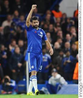 Football - 2015 2016 Champions League - Group G: Chelsea vs. Maccabi Tel Aviv Diego Costa of Chelsea celebrates his goal at Stamford Bridge. COLORSPORT ANDREW COWIE 