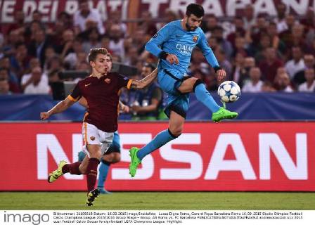 Lucas Digne Roma, Gerard Pique Barcelona Roma 16-09-2015 Stadio Olimpico Football Calcio Champions League 2015 2016 Group Stage - Group, AS Roma vs. FC Barcelona andreaxstaccioli