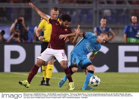 Mohamed Salah Roma, Andres Iniesta Barcelona Roma 16-09-2015 Stadio Olimpico Football Calcio Champions League 2015 2016 Group Stage - Group, AS Roma vs. FC Barcelona andreaxstaccioli