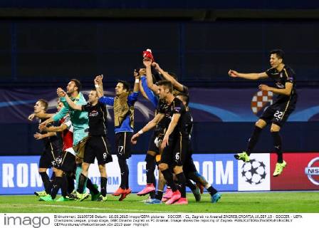 SOCCER - CL, Zagreb vs Arsenal ZAGREB,CROATIA,16.SEP.15 - SOCCER - UEFA Champions League, group stage, GNK Dinamo Zagreb vs FC Arsenal. Image shows the rejoicing of Zagreb. GEPAxpictures xMaticxKlansek