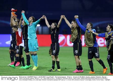 Champions League - Dinamo - Arsenal 16.09.2015.,Croatia, stadium Maksimir, Zagreb - UEFA Champions League, Group F, 1 st. round GNK Dinamo - Arsenal FC.Domagoj Antolic, Marko Pjaca.  GoranxStanzl PIXSELL