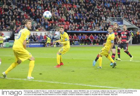 Admir MEHMEDI, Lev 14 Torschuss, schiesst das Tor zum 1-0 BAYER 04 LEVERKUSEN - FC BATE BORISOV 4-1 , Fussball UEFA Champions League, Gruppenphase, Leverkusen, 16.09.2015 CL Saison 2015 2016,
