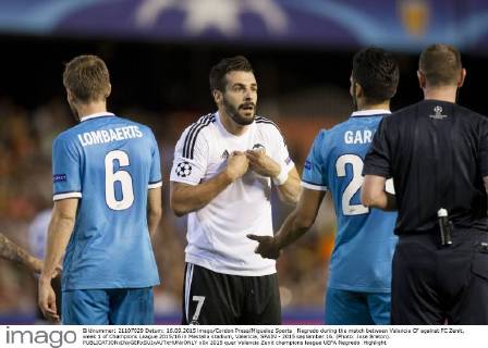 Negredo during the match between Valencia CF against FC Zenit, week 1 of Champions League 2015 16 in Mestalla stadium, Valencia, SPAIN - 2015 september 16. (Photo: Jose Breton). 
