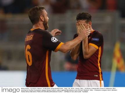 Sept. 16, 2015 - Rome, Italy - AS Roma s Alessandro Fiorenzi celebrates after scoring during the Champions League Group E soccer match against Barcelona at the Olympic Stadium. Italy : Champions League match between Roma versus Barcelona - ZUMAp133