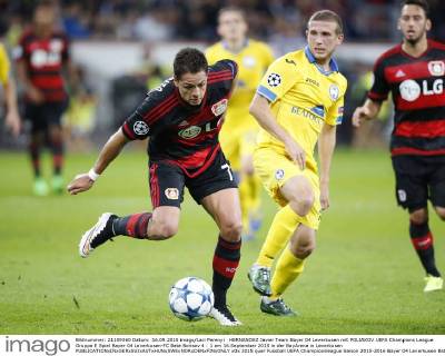 HERNANDEZ Javier Team Bayer 04 Leverkusen mit POLIAKOV UEFA Champions League Gruppe E Spiel Bayer 04 Leverkusen-FC Bate Borisov 4 : 1 am 16.September 2015 in der BayArena in Leverkusen 