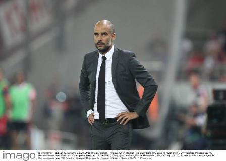 Piraeus Chef-Trainer Pep Guardiola (FC Bayern Muenchen), Olympiakos Piraeus vs. FC Bayern Muenchen, Fussball, Champions League, 16.09.2015 , Copyright: Kolbert Eibner-Pressefoto EP_CKT