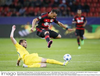 BELLARABI Karim Team Bayer 04 Leverkusen mit ALEKSIEVIC UEFA Champions League Gruppe E Spiel Bayer 04 Leverkusen-FC Bate Borisov 4 : 1 am 16.September 2015 in der BayArena in Leverkusen 