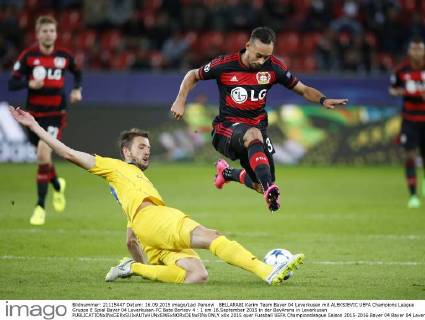 BELLARABI Karim Team Bayer 04 Leverkusen mit ALEKSIEVIC UEFA Champions League Gruppe E Spiel Bayer 04 Leverkusen-FC Bate Borisov 4 : 1 am 16.September 2015 in der BayArena in Leverkusen 