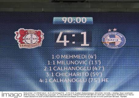 16.09.2015, Fussball Championsleague 2015 2016, Vorrunde, 1.Spieltag, Bayer Leverkusen - BATE Baryssau, in der BayArena Leverkusen. 4:1 das Endergebnis. 