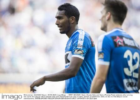 - GENT, BELGIUM: Gent s Renato Neto and Gent s Thomas Foket celebrate after winning the Jupiler Pro League match between KAA Gent and Standard de Liege, in Gent, Sunday 20 September 2015, on day 8 of the Belgian soccer championship. JASPERxJACOBS x04704507x