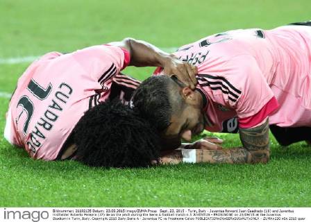 Sept. 23, 2015 - Turin, Italy - Juventus forward Juan Cuadrado (16) and Juventus midfielder Roberto Pereyra (37) lie on the pitch during the Serie A football match n.5 JUVENTUS - FROSINONE on 23 09 15 at the Juventus Stadium in Turin, Italy. Copyright 2015 Italy:Serie A - Juventus FC vs Frosinone Calcio - ZUMAn230