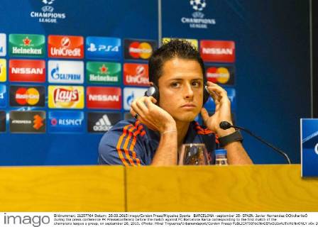 BARCELONA -september 28- SPAIN: Javier Hernandez ÒChicharitoÓ during the press conference PK Pressekonferenz before the match against FC Barcelona Barca corresponding to the first match of the champions league s group, on september 28, 2015. (Photo: Mikel Trigueros Urbanandsport Cordon Press) 