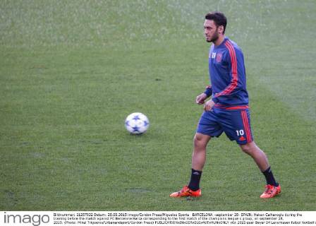 BARCELONA -september 28- SPAIN: Hakan Calhanoglu during the training before the match against FC Barcelona Barca corresponding to the first match of the champions league s group, on september 28, 2015. (Photo: Mikel Trigueros Urbanandsport Cordon Press) 