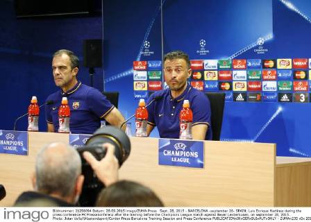Sept. 28, 2015 - BARCELONA -september 28- SPAIN: Luis Enrique Martinez during the press conference PK Pressekonferenz after the training before the Champions League match against Bayer Levberkusen, on september 28, 2015. Photo: Joian Valls Urbanandsport Cordon Press Barcelona Training Session and Press Conference  - ZUMAn230