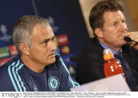 Sept. 28, 2015 - Porto, Portugal - Jose Mourinho speaks press conference PK Pressekonferenz before the UEFA Champions League match between FC Porto and Chelsea, at DragÃƒÂ£o Stadium in Porto on September 29, 2015. UEFA, Press conference Chelsea  - ZUMAn230