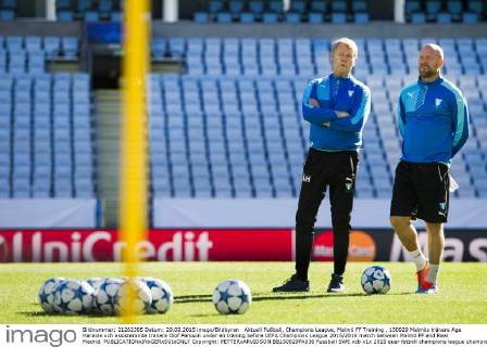 Aktuell Fußball, Champions League, Malmö FF Training , 150929 Malmös tränare Age Hareide och assisterande tränare Olof Persson under en träning before UEFA Champions League 2015 2016 match between Malmö FF and Real Madrid.  Copyright: PETTERxARVIDSON BB150929PA036