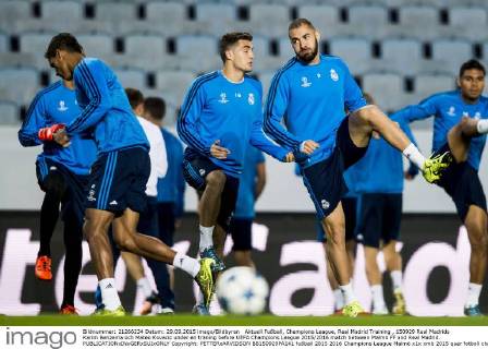 Aktuell Fußball, Champions League, Real Madrid Training , 150929 Real Madrids Karim Benzema och Mateo Kovacic under en träning before UEFA Champions League 2015 2016 match between Malmö FF and Real Madrid.  Copyright: PETTERxARVIDSON BB150929PA141