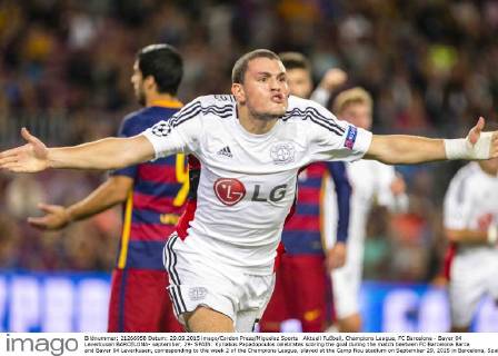 Aktuell Fußball, Champions League, FC Barcelona - Bayer 04 Leverkusen BARCELONA- september, 29- SPAIN: Kyriakos Papadopoulos celebrates scoring the goal during the match beetwen FC Barcelona Barca and Bayer 04 Leverkusen, corresponding to the week 2 of the Champions League, played at the Camp Nou stadium on September 29, 2015 in Barcelona, Spain. (Photo by Mikel Trigueros Urbanandsport Cordon Press) 