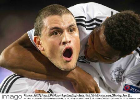 Aktuell Fußball, Champions League, FC Barcelona - Bayer 04 Leverkusen BARCELONA- september, 29- SPAIN: Kyriakos Papadopoulos celebrates scoring the goal during the match beetwen FC Barcelona Barca and Bayer 04 Leverkusen, corresponding to the week 2 of the Champions League, played at the Camp Nou stadium on September 29, 2015 in Barcelona, Spain. (Photo by Mikel Trigueros Urbanandsport Cordon Press) 