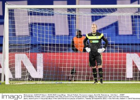 Aktuell Fußball, Champions League, Zenit St. Petersburg - KAA Gent - SAINT PETERSBURG, RUSSIA: Gent s goalkeeper Matz Sels pictured during the game between Belgian first league soccer team KAA Gent and Russian Zenit, second game in the group stage of the Uefa Champions League competition, Tuesday 29 September 2015, in the Petrovsky stadium in Saint Petersburg, Russia. YORICKxJANSENS  x04710634x